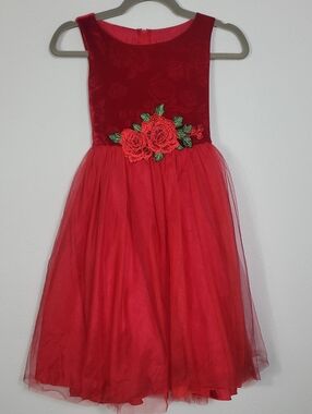 Vintage Kids Dream Formal Dress Size 9/10 Red Velvet Tulle Christmas Holiday